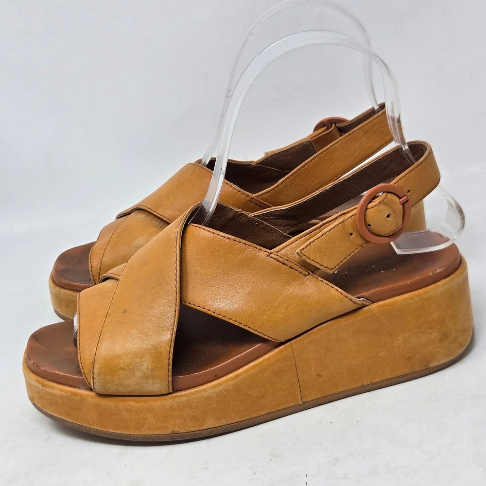 Camper Misia Tan Leather Cross Strap Platform Wedge Sandals K200985-004 Size 36 - Picture 4 of 12